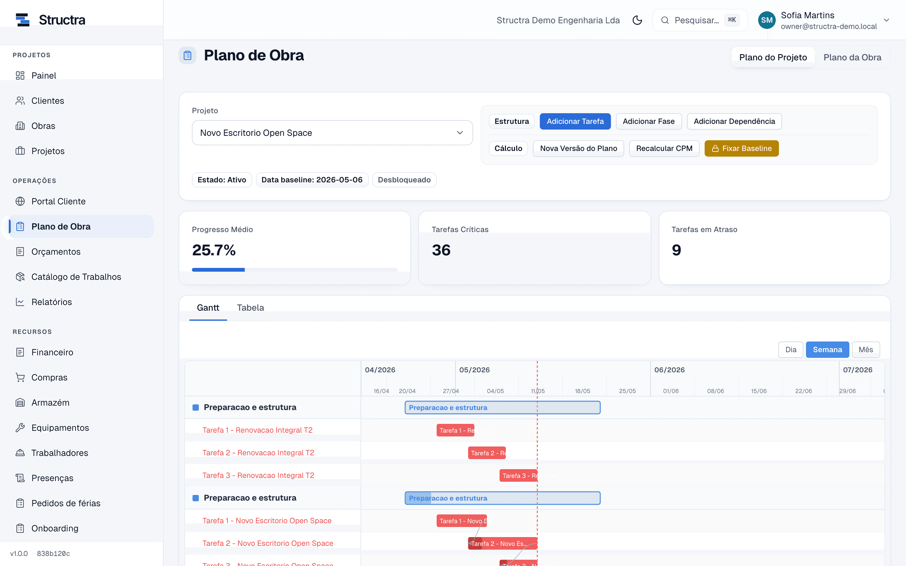 Pré-visualização do backoffice Structra